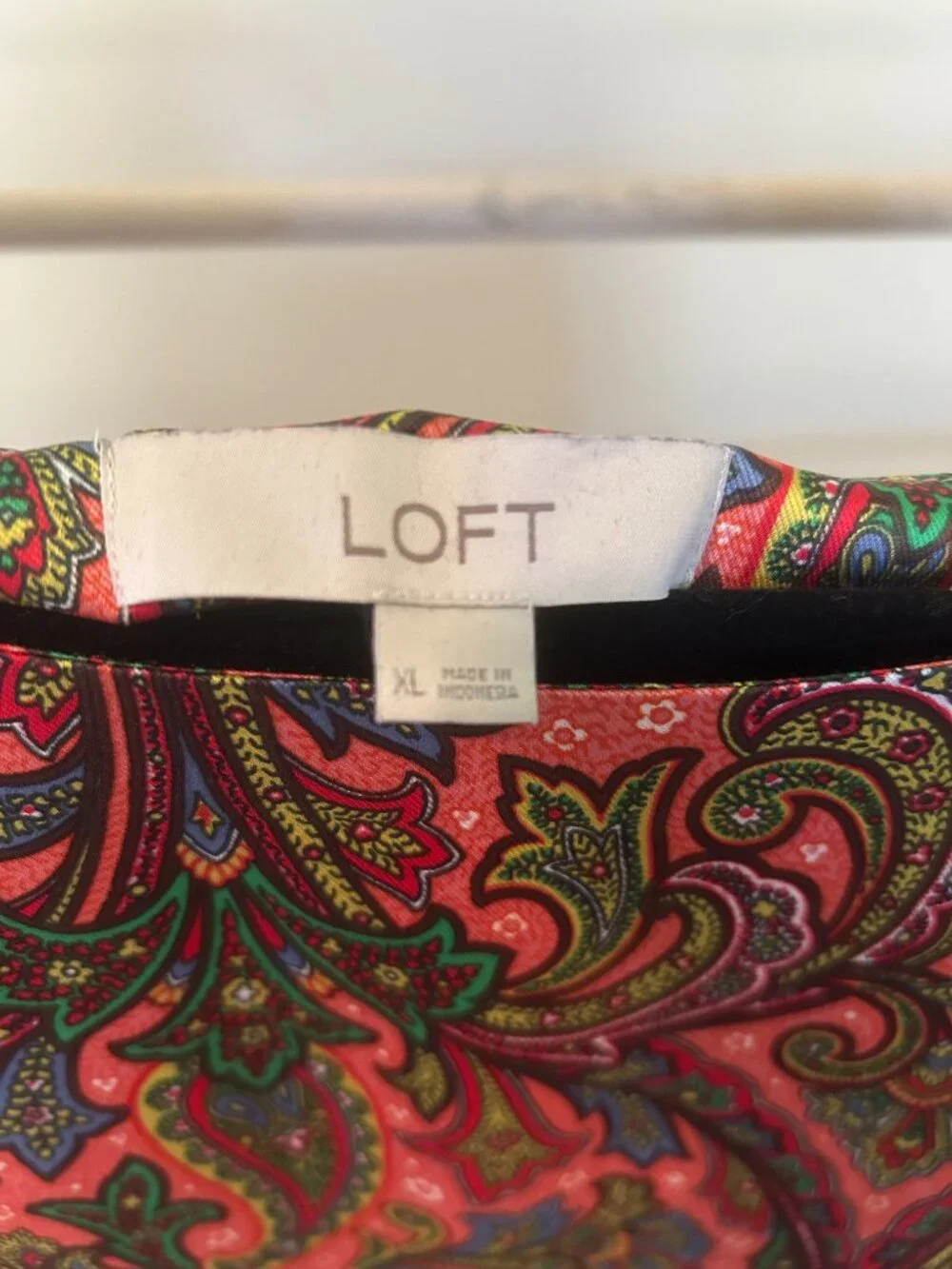 LOFT Pink Coral Vibrant Paisley Boatneck Balloon Sleeve Blouse XL